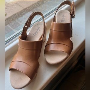 Clarks Tan Leather Wedge Sandals